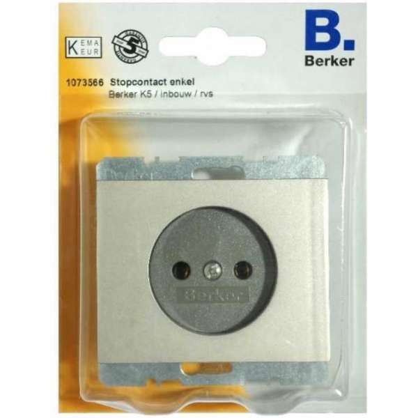 BERKER K5 Wandcontactdoos - Enkel - Inbouw - Zonder randaarde - RVS BERKER K5 Wandcontactdoos - Enkel - Inbouw - Zonder randaarde - RVS