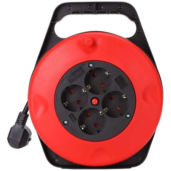 Kabelhaspel - Aigi Ronin - 4 Stopcontacten - 10 Meter - Rood Kabelhaspel - Aigi Ronin - 4 Stopcontacten - 10 Meter - Rood