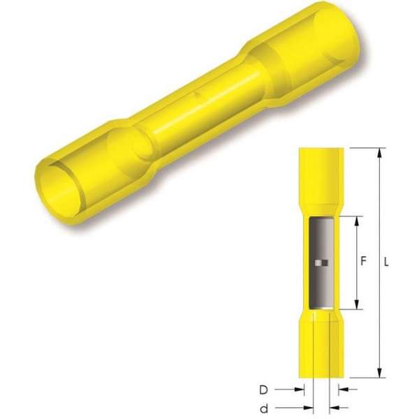 Nylon krimp doorverbinder Geel 25st - Kabelschoen - AMP connector Nylon krimp doorverbinder Geel 25st - Kabelschoen - AMP connector