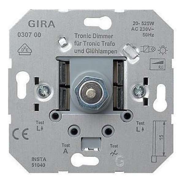 Gira Tronic dimmer - 20 tot 525W - Inbouw - Draai/druk - 2799674 Gira Tronic dimmer - 20 tot 525W - Inbouw - Draai/druk - 2799674