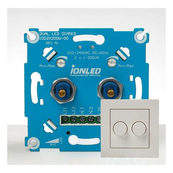 DUO LED Dimmer | Mat Witte Afdekplaat | 2x0.3-200 Watt | ION INDUSTRIES DUO LED Dimmer | Mat Witte Afdekplaat | 2x0.3-200 Watt | ION INDUSTRIES
