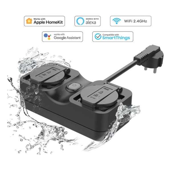 Wifi Stopcontact Buiten Dubbel Zwart Tuin Buitenstopcontact IP44 Outdoor WLAN Kerstverlichting Wifi Stopcontact Buiten Dubbel Zwart Tuin Buitenstopcontact IP44 Outdoor WLAN Kerstverlichting