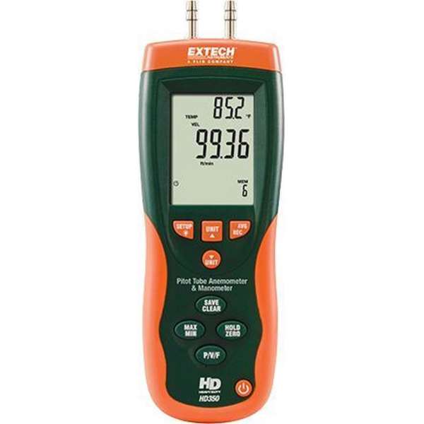 EXTECH HD350: Pitot Tube Anemometer + Differentiële manometer EXTECH HD350: Pitot Tube Anemometer + Differentiële manometer