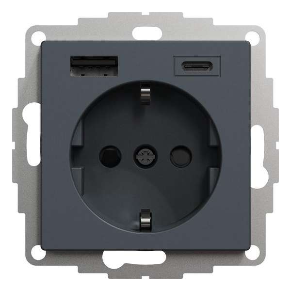 Stopcontact - Inbouw - Randaarde - USB Type A+C - Antraciet - Systeem M - Schneider Electric - MTN2367-0414 Stopcontact - Inbouw - Randaarde - USB Type A+C - Antraciet - Systeem M - Schneider Electric - MTN2367-0414