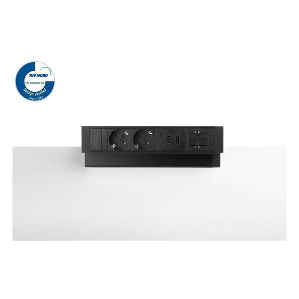 Filex Power Desk Up® 2.0 - 2x 230V, 2x Usb charge, 1x keystone - Zwart Filex Power Desk Up® 2.0 - 2x 230V, 2x Usb charge, 1x keystone - Zwart