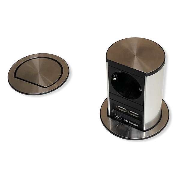 Bachmann Elevator inbouw stopcontact met USB. RVS Bachmann Elevator inbouw stopcontact met USB. RVS