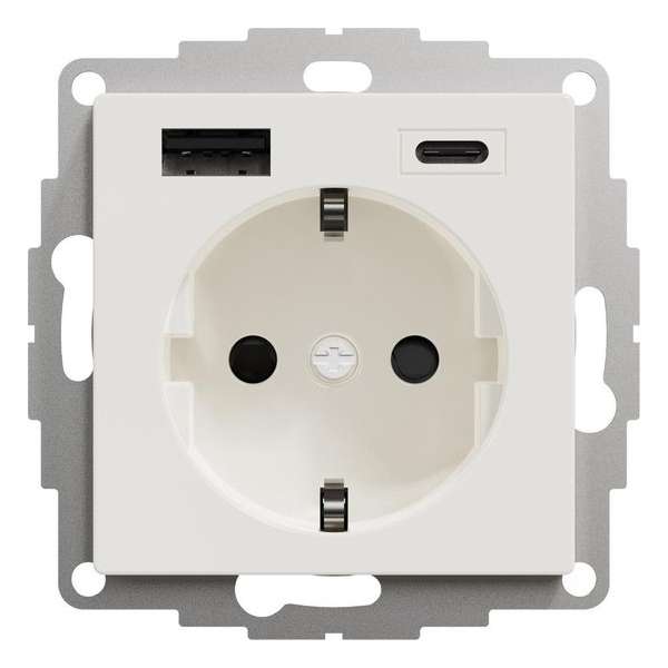 Stopcontact - Inbouw - Randaarde - USB Type A+C - Polarwit - Systeem M - Schneider Electric - MTN2367-0319 Stopcontact - Inbouw - Randaarde - USB Type A+C - Polarwit - Systeem M - Schneider Electric - MTN2367-0319