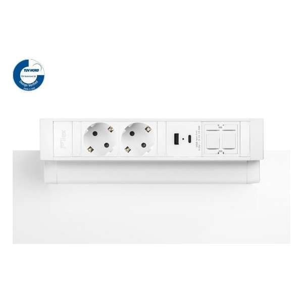 Filex Power Desk Up® 2.0 - 2x 230V, 1x keystone, 1x USB A+C Charge (5.0V - 3.1A - 15.5W) - Wit Filex Power Desk Up® 2.0 - 2x 230V, 1x keystone, 1x USB A+C Charge (5.0V - 3.1A - 15.5W) - Wit