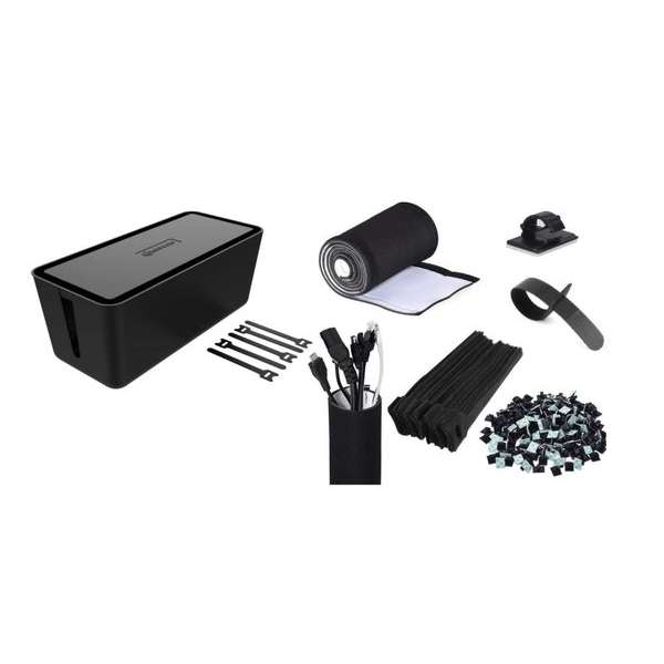 Kabelmanagement Bureau Set Kabelbox Kabelgoot Zwart Kabelbinder Hersluitbaar Clip Kabelmanagement Bureau Set Kabelbox Kabelgoot Zwart Kabelbinder Hersluitbaar Clip