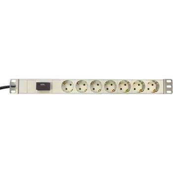 Basic 19-7PDU-OSW, 1U PDU Stekkerdoos 7 voudig zonder schakelaar met overspanningsbeveiliging 19 inch, 2 meter kabel, wit
