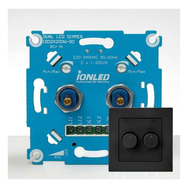 DUO LED Dimmer | Matzwarte Afdekplaat | 2x0.3-200 Watt | ION INDUSTRIES DUO LED Dimmer | Matzwarte Afdekplaat | 2x0.3-200 Watt | ION INDUSTRIES
