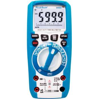Peaktech 3444: Digitale multimeter ~ 6.000 counts ~ 1000V AC / DC ~ TrueRMS & IP67 met verlichte functieknoppen