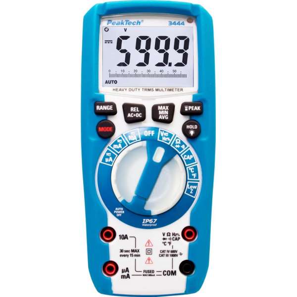 Peaktech 3444: Digitale multimeter ~ 6.000 counts ~ 1000V AC / DC ~ TrueRMS & IP67 met verlichte functieknoppen Peaktech 3444: Digitale multimeter ~ 6.000 counts ~ 1000V AC / DC ~ TrueRMS & IP67 met verlichte functieknoppen