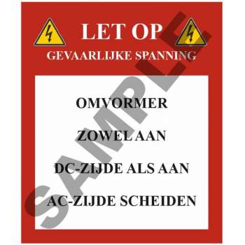 PV Sticker, Waarschuwing - DC Panelen, omvormers - 180 stuks op rol