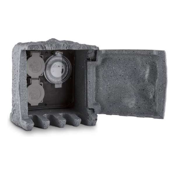 Waldbeck Timer Rock buitenstopcontact 2 stopcontacten - stopcontactverdeler - kunststof steen uit Polyresin Waldbeck Timer Rock buitenstopcontact 2 stopcontacten - stopcontactverdeler - kunststof steen uit Polyresin