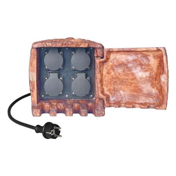Tuincontactdoos steenlook bruin 4-voudige stekkerdoos incl. 5m snoer IP44 Tuincontactdoos steenlook bruin 4-voudige stekkerdoos incl. 5m snoer IP44