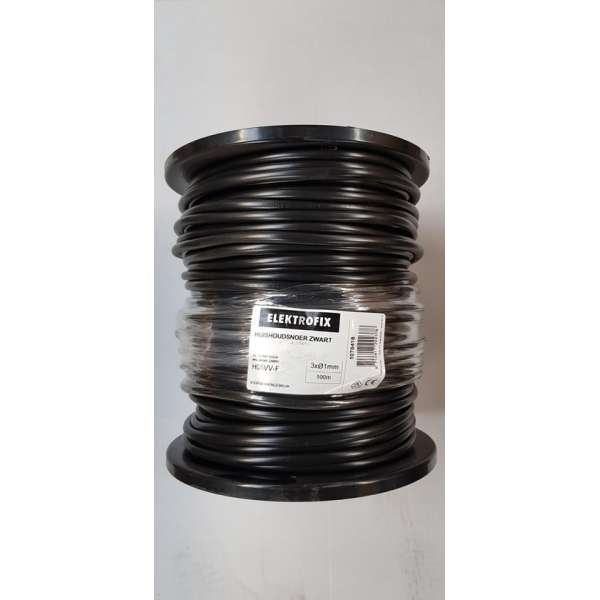Elektrofix huishoudsnoer 3 x 1 mm, zwart, 100 m, H05VV-F Elektrofix huishoudsnoer 3 x 1 mm, zwart, 100 m, H05VV-F