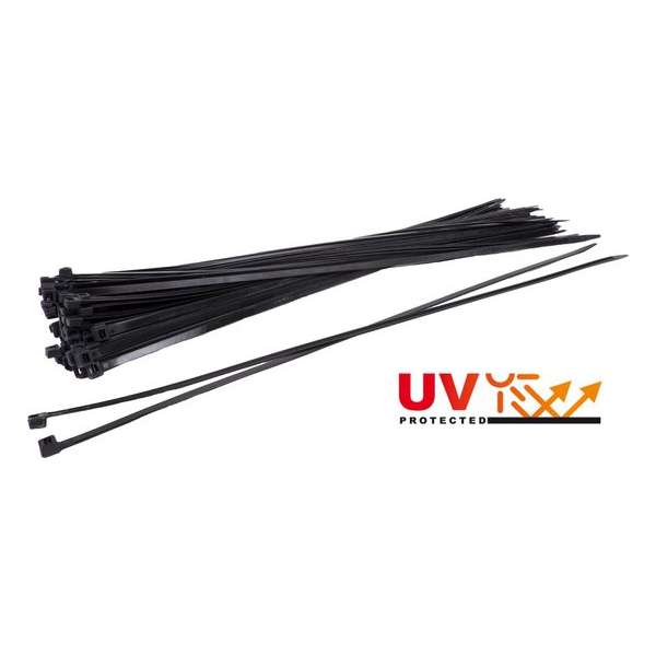 Kabelbinders/tyraps extra UV-bestendig zwart. 368mm x 4.8mm. 10x100 stuks. + Kortpack pen (099.0825) Kabelbinders/tyraps extra UV-bestendig zwart. 368mm x 4.8mm. 10x100 stuks. + Kortpack pen (099.0825)