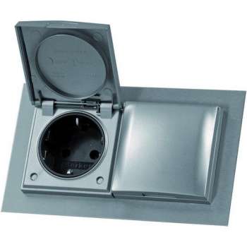 Dubbele contactdoos. Belgische aarding.Inox