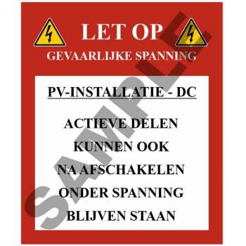 PV Sticker, Waarschuwing - DC Panelen, schakelkasten - 180 stuks op rol