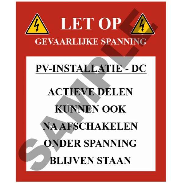 PV Sticker, Waarschuwing - DC Panelen, schakelkasten - 180 stuks op rol