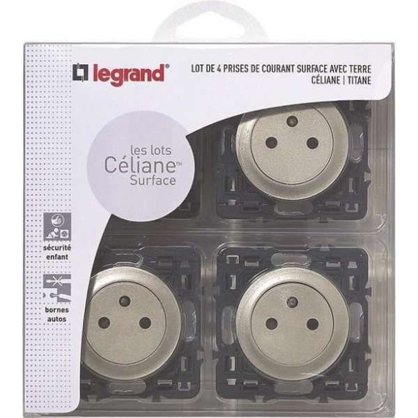 LEGRAND Celiane Lot 4 uitgangen met verzonken geslepen inbouw titanium LEGRAND Celiane Lot 4 uitgangen met verzonken geslepen inbouw titanium