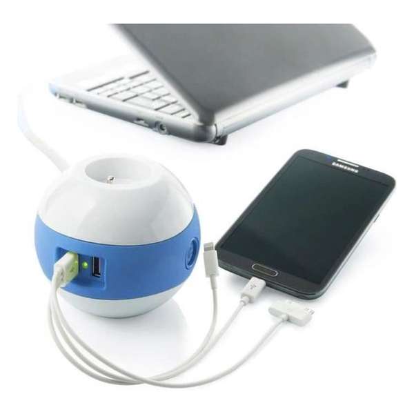 WATT & CO Multimedia WATTBALL 2P 16A + 1P 6A + USB 2.1A Blauw WATT & CO Multimedia WATTBALL 2P 16A + 1P 6A + USB 2.1A Blauw