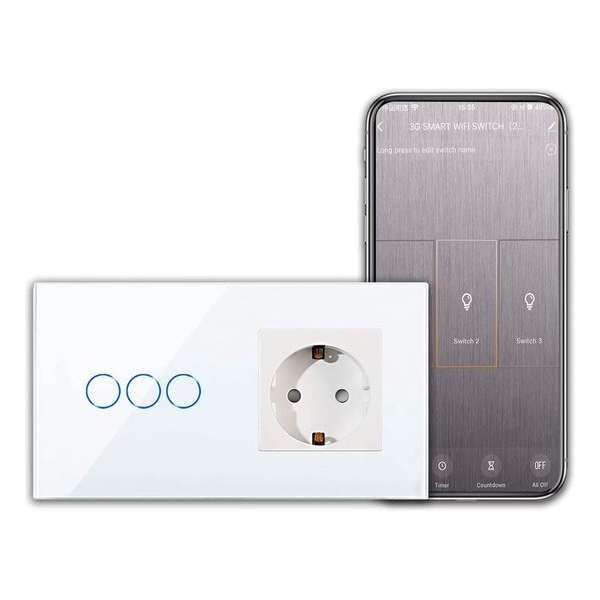 HN® Contactdoos | Wit | WLAN- 3 touch lichtschakelaar met Alexa, Google Home, Smart life app | LED status HN® Contactdoos | Wit | WLAN- 3 touch lichtschakelaar met Alexa, Google Home, Smart life app | LED status