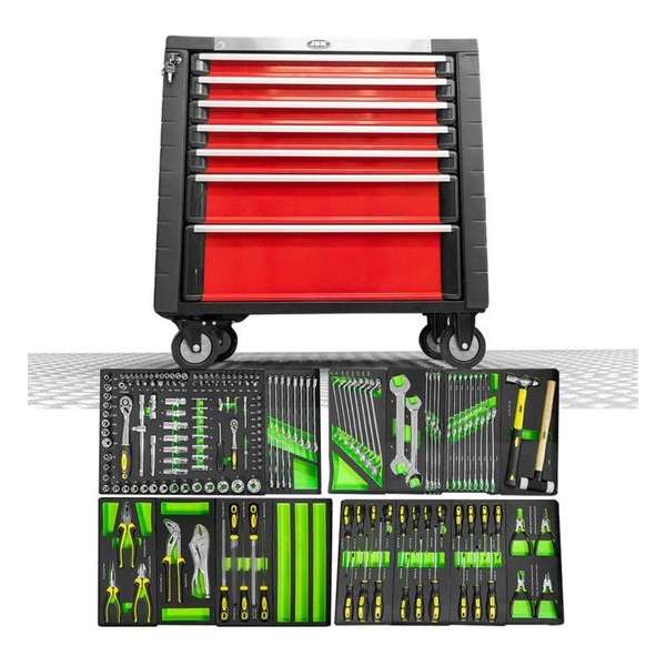 JBM Tools | GEREEDSCHAPSWAGEN MET OMVALBEVEILIGING SYSTEEM, XL-ROOD JBM Tools | GEREEDSCHAPSWAGEN MET OMVALBEVEILIGING SYSTEEM, XL-ROOD
