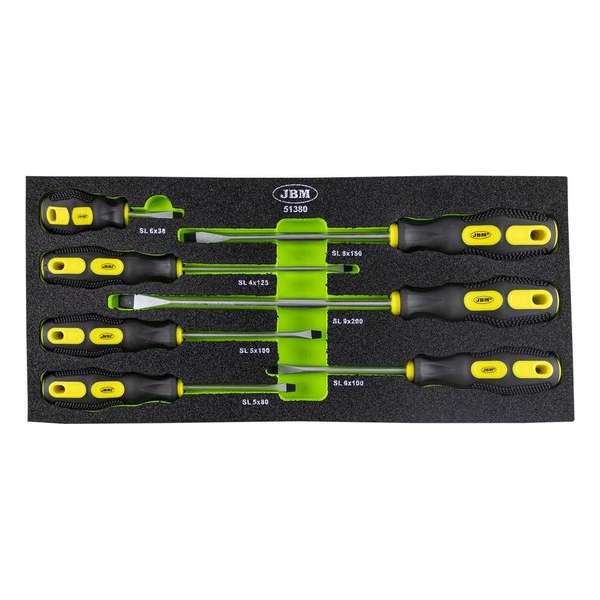 JBM Tools | Set van 7 Platkop schroevendraaiers | Toevoeging gereedschapskar JBM Tools | Set van 7 Platkop schroevendraaiers | Toevoeging gereedschapskar