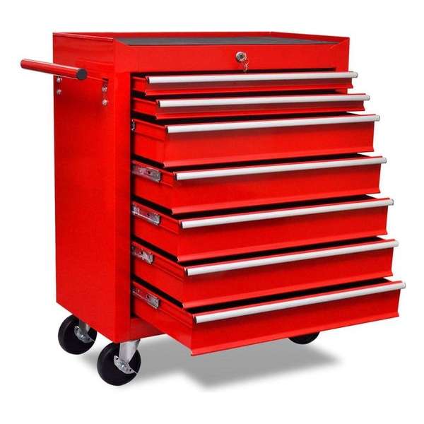 VidaXL Gereedschapswagen 7 lades - Wieltjes - 690x330x772 mm - Rood VidaXL Gereedschapswagen 7 lades - Wieltjes - 690x330x772 mm - Rood