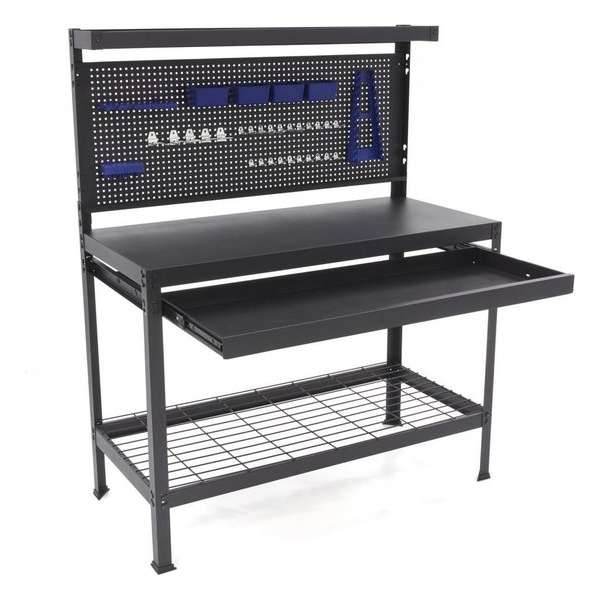 122 Cm Stalen Werkbank Met Achterwand en 33 Delige Accessoires Set 122 Cm Stalen Werkbank Met Achterwand en 33 Delige Accessoires Set