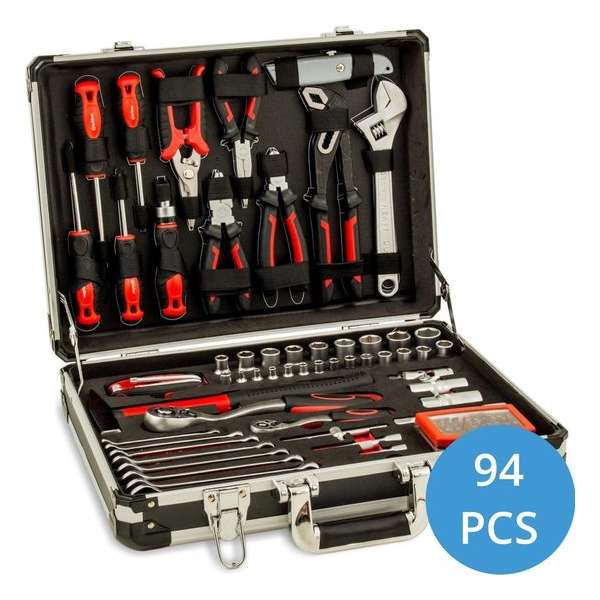 Ragnor Gereedschapskoffer Gevuld - 94-delig - Robuuste gereedschapkoffer - Rood, Zwart Ragnor Gereedschapskoffer Gevuld - 94-delig - Robuuste gereedschapkoffer - Rood, Zwart