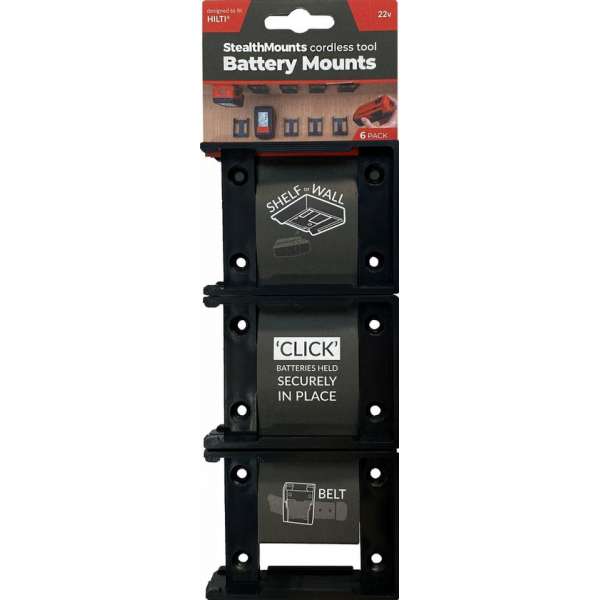 StealthMounts BM-HT22-BLK-6 Accuhouder voor Hilti 22V - Zwart - 6-pack StealthMounts BM-HT22-BLK-6 Accuhouder voor Hilti 22V - Zwart - 6-pack