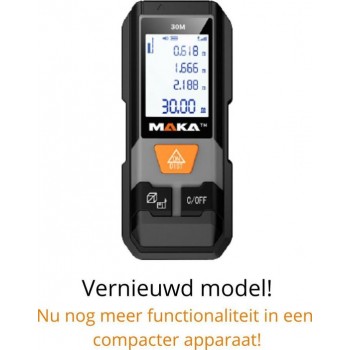 MAKA Digitale laser afstandmeter - 30 meter bereik - Aanpasbare meetreferentie - Lasermet