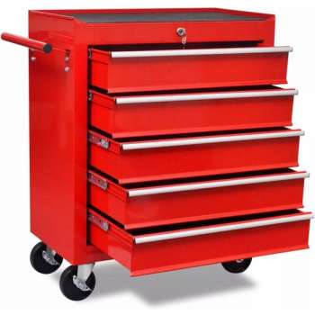 vidaXL Gereedschapswagen 5 lades rood