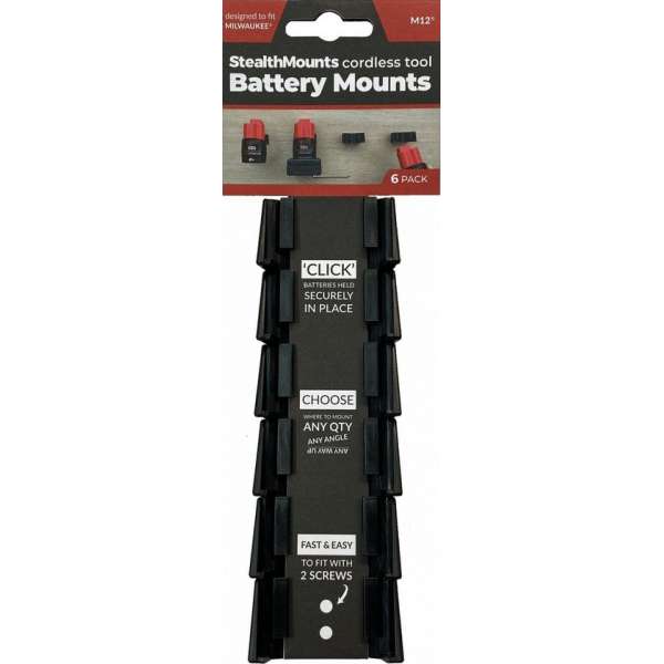 StealthMounts BM-MW12-BLK-6-BLK Accuhouder voor Milwaukee M12 - Zwart - 6-pack StealthMounts BM-MW12-BLK-6-BLK Accuhouder voor Milwaukee M12 - Zwart - 6-pack