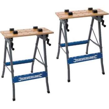 Silverline 'Heavy-Duty' werkbank - set van 2 stuks - met kantelbaar werkblad 150 kg