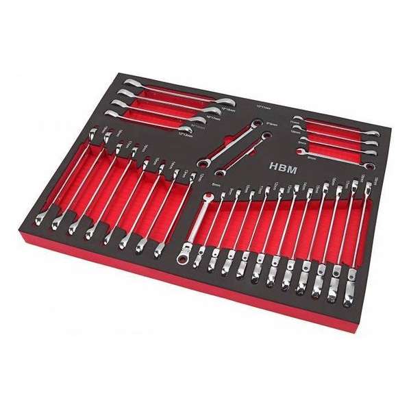 HBM PROFI 30-delige ring / ratel / steeksleutelset FOAM inlay HBM PROFI 30-delige ring / ratel / steeksleutelset FOAM inlay