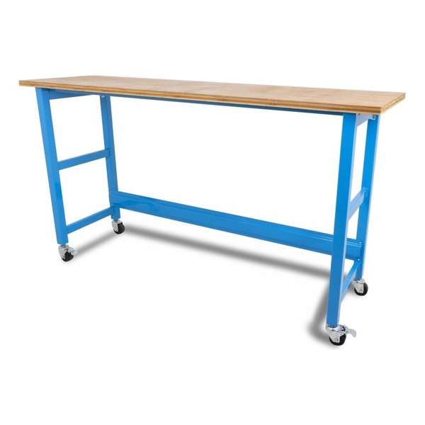 Ragnor werkbank verrijdbaar met werkblad - blauw - 200 cm - poedercoating Ragnor werkbank verrijdbaar met werkblad - blauw - 200 cm - poedercoating