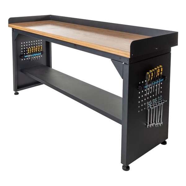 Datona® Werkbank PRO - bamboe werkblad - legbord - 200 cm - Zwart Datona® Werkbank PRO - bamboe werkblad - legbord - 200 cm - Zwart