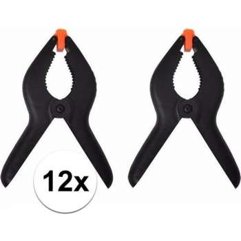 12x Kunststof Lijmklemmen 6,4cm - Marktklemmen - Veerklemmen - Marktklem