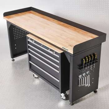Datona® Werkbank PRO - eiken werkblad - gereedschapswagen - 200 cm -  Zwart