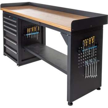 Datona® Werkbank PRO - bamboe werkblad - 6 lades - 200 cm -  Zwart