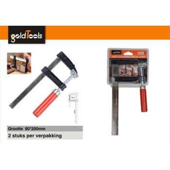 GoldTools Schroef-lijmklem - 2 stuks - Lijmklem - Lijmtang - F-spanklem lijmklem - F-klem - Rood - 80x200mm