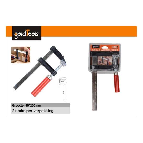 GoldTools Schroef-lijmklem - 2 stuks - Lijmklem - Lijmtang - F-spanklem lijmklem - F-klem - Rood - 80x200mm GoldTools Schroef-lijmklem - 2 stuks - Lijmklem - Lijmtang - F-spanklem lijmklem - F-klem - Rood - 80x200mm