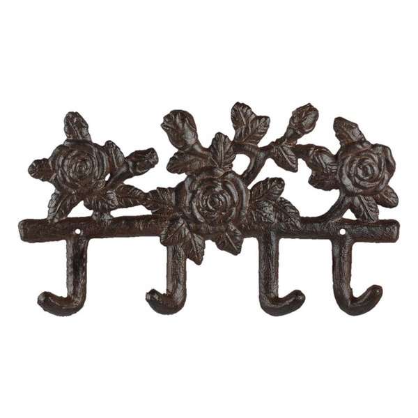 Esschert Design Wandhaak Rozen 4-haaks 27,2 Cm Gietijzer Bruin Esschert Design Wandhaak Rozen 4-haaks 27,2 Cm Gietijzer Bruin