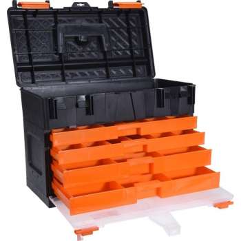 Gereedschapskist/koffer met 4 assortiments laden 44 x 26 x 33 cm - Gereedschap opbergen - Klusbenodigdheden - Gereedschapskisten