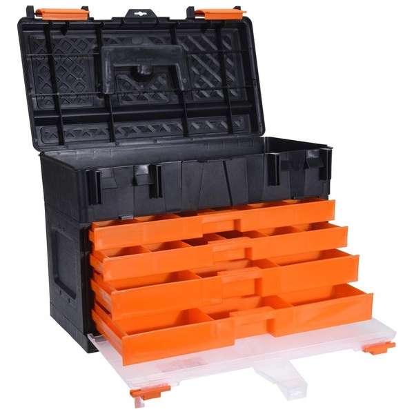 Gereedschapskist/koffer met 4 assortiments laden 44 x 26 x 33 cm - Gereedschap opbergen - Klusbenodigdheden - Gereedschapskisten Gereedschapskist/koffer met 4 assortiments laden 44 x 26 x 33 cm - Gereedschap opbergen - Klusbenodigdheden - Gereedschapskisten