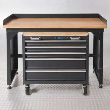 Datona® Werkbank PRO - bamboe werkblad - gereedschapswagen - 150 cm -  Zwart